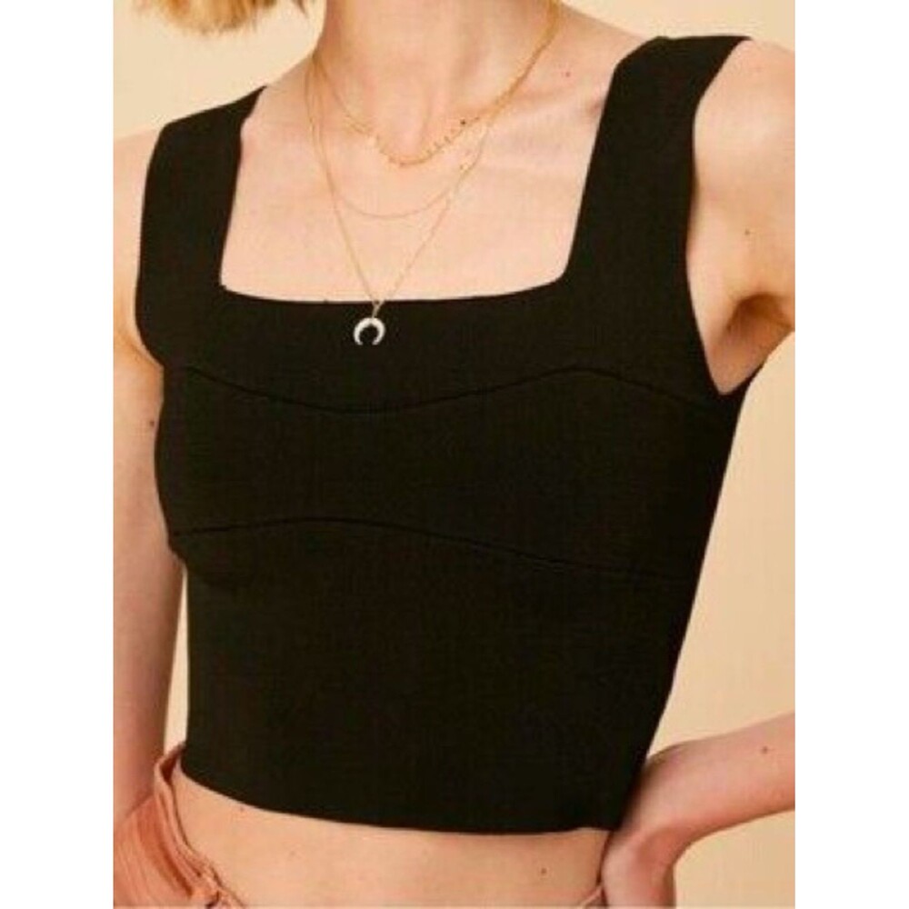 Listicle Black Wide Strap Square Neck Bandage Seam Crop Top Tank Medium